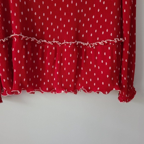 J. Crew Red Polka Dot Ruffle Trim‎ Peplum Long Sleeve Blouse Size Small - Picture 5 of 10